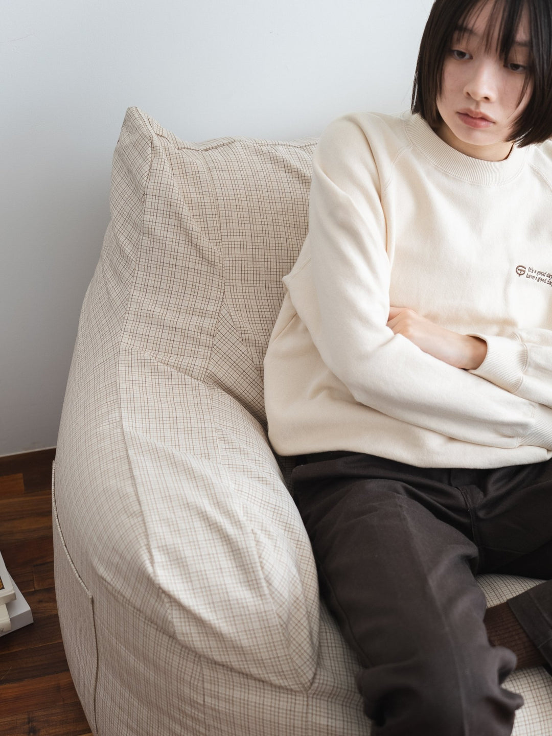 GOOD THING × LOOSYコラボ 1人掛けビーズソファ 付替カバー Check｜1人