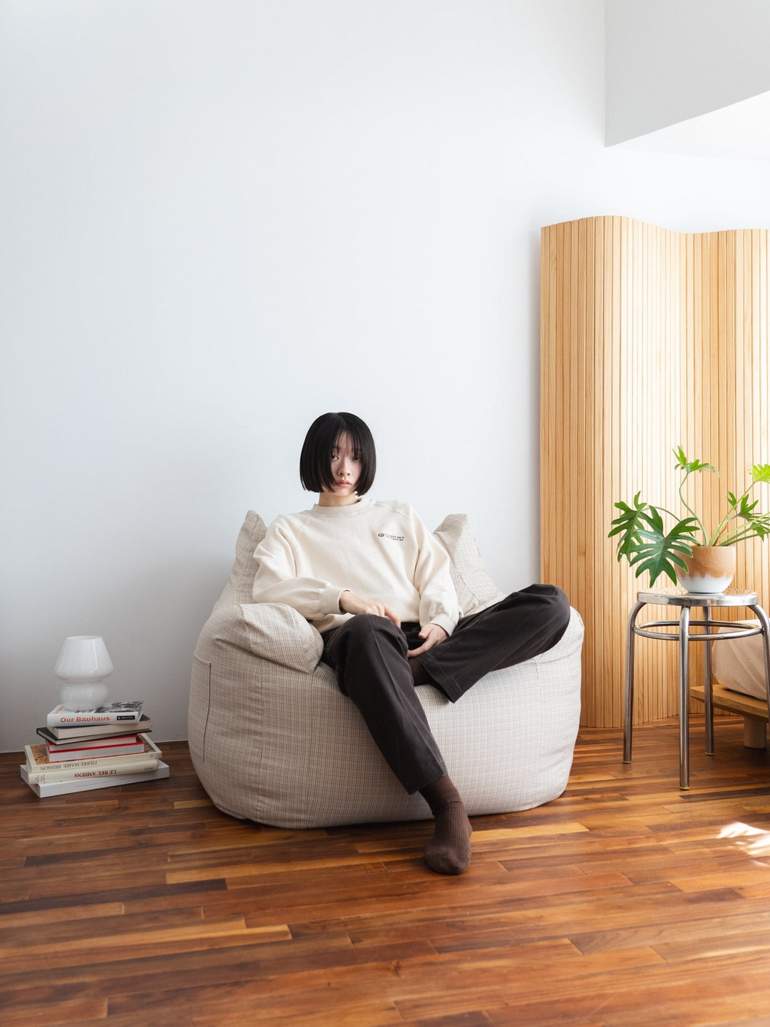 GOOD THING × LOOSYコラボ 1人掛けビーズソファ 付替カバー Check｜1人