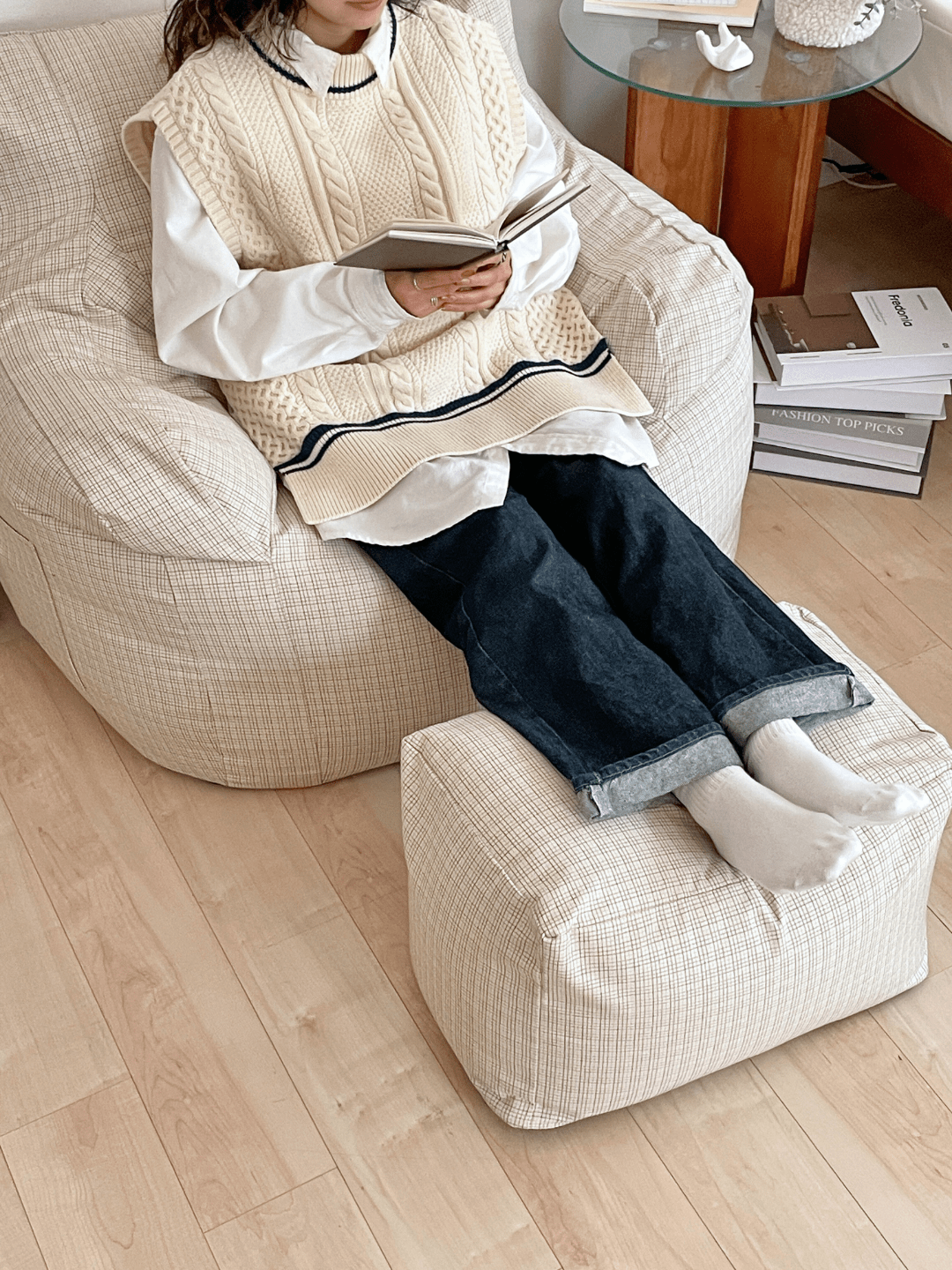 GOOD THING × LOOSYコラボ ビーズオットマン 付替カバー Check