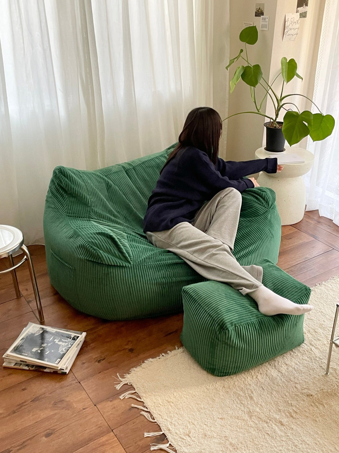 LOOSY 2人掛けビーズソファ Green｜2人用ソファ おしゃれ 一人暮らし