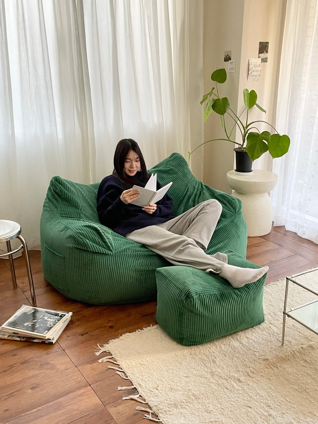 LOOSY 2人掛けビーズソファ Green｜2人用ソファ おしゃれ 一人暮らし
