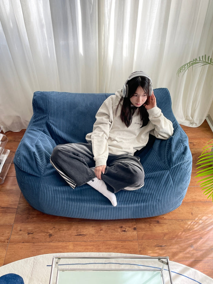 LOOSY ビーズソファ(ネイビー) HUGME 2人掛けビーズソファ 付替カバー Navy｜2人用ソファ