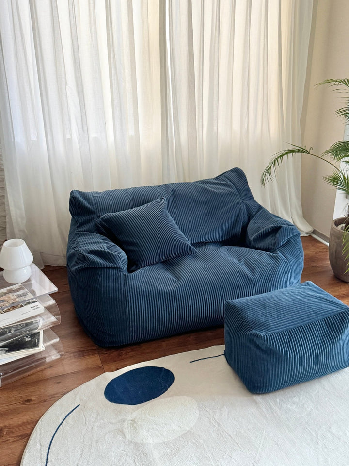 HUGME 2人掛けビーズソファ NAVY｜おしゃれ コンパクト 1.5人