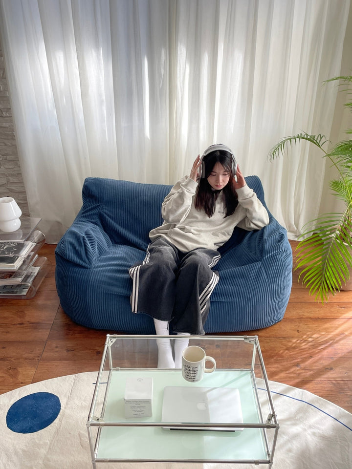 HUGME 2人掛けビーズソファ Navy｜2人用ソファ おしゃれ