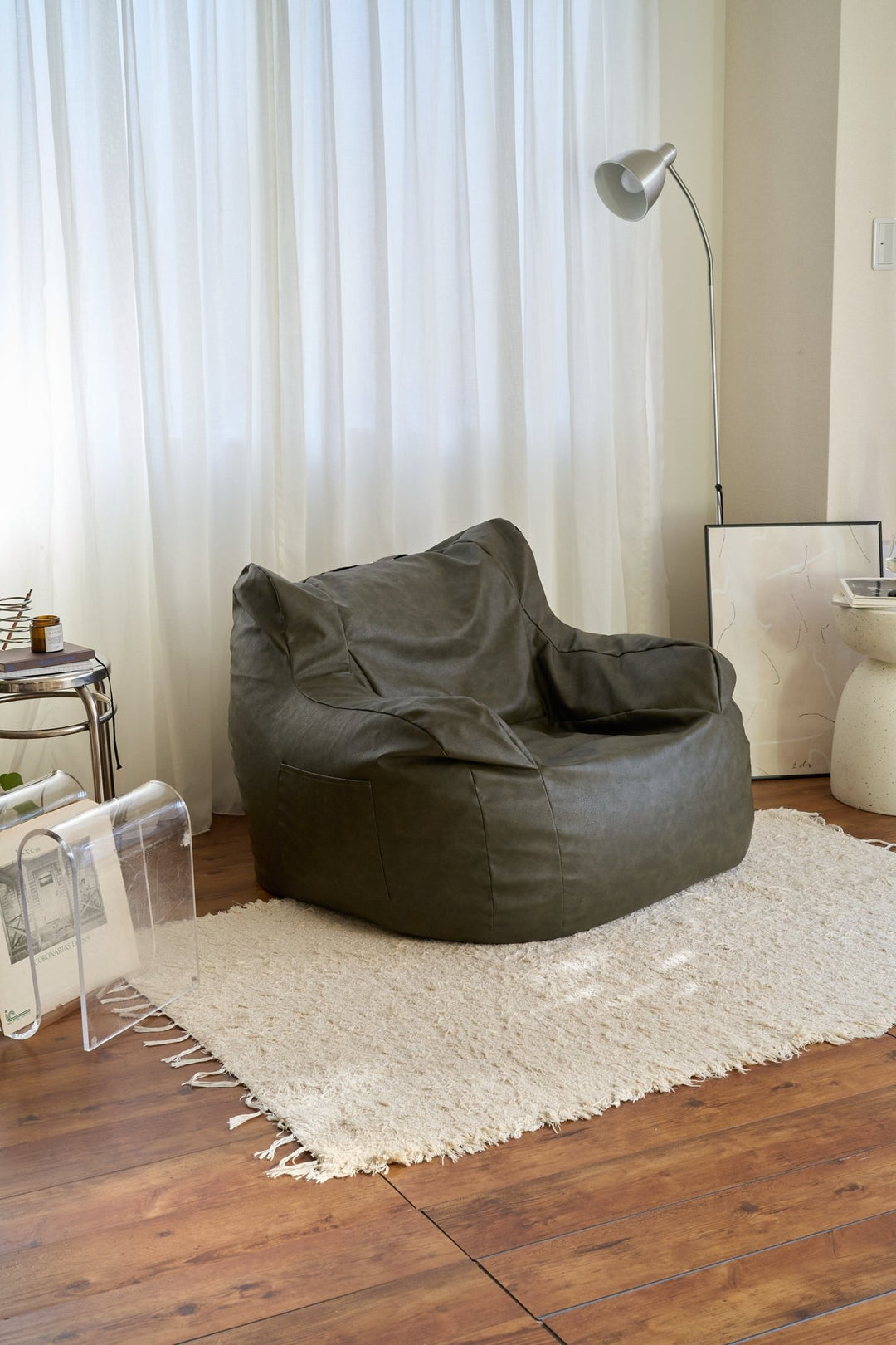 LOOSY HUGME 1人掛けビーズソファIVORY +未使用クッションカバー LOOSY 1人掛けビーズソファ Ivory｜1人用ソファ おしゃれ