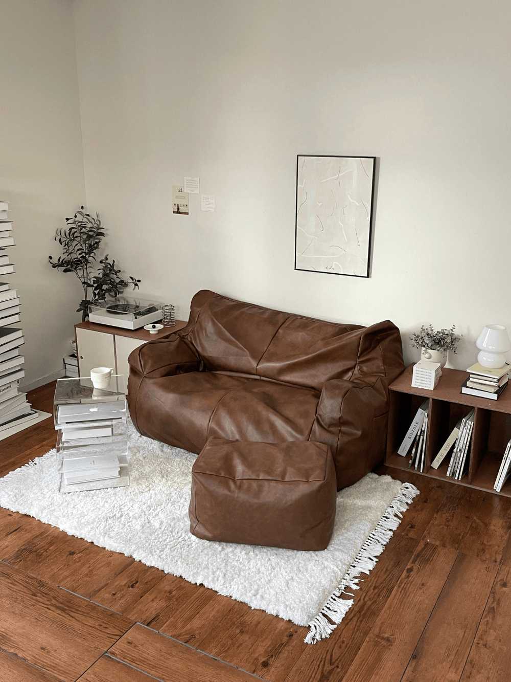 LOOSY ソファ+クッションカバー BROWN +オットマン LOOSY ビーズオットマン Brown｜スツール おしゃれ 一人暮らし