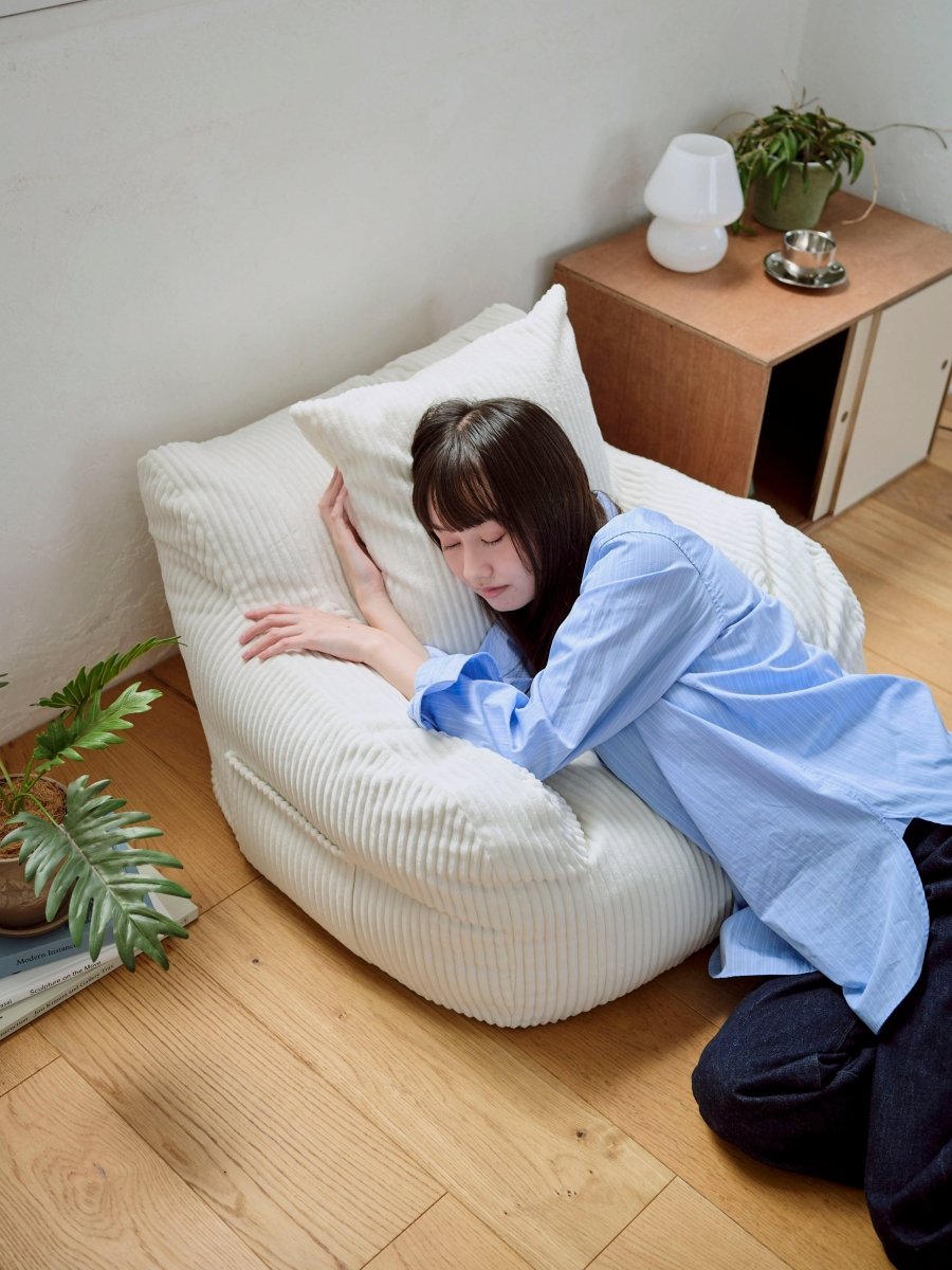 HUGME 1人掛けビーズソファ ミニ Ivory 付替カバー｜1人用ソファ