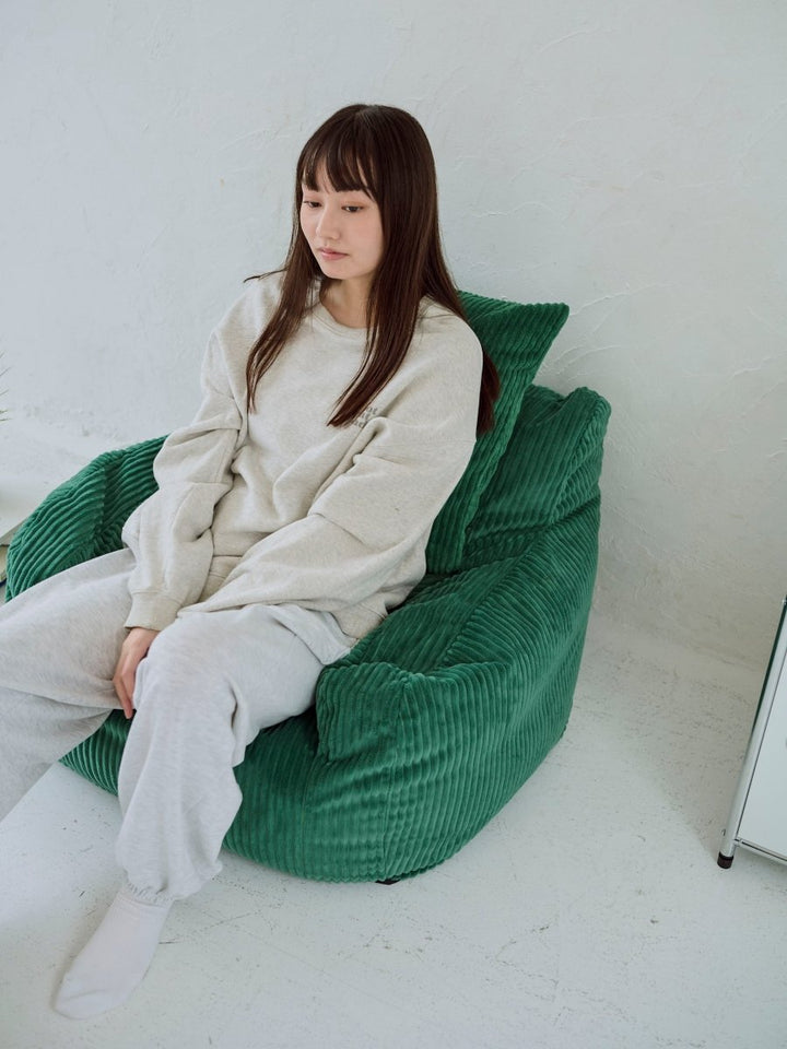 Loosy コーデュロイ ビーズソファ グリーン HUGME 1人掛けビーズソファ 付替カバー Green｜1人用ソファ