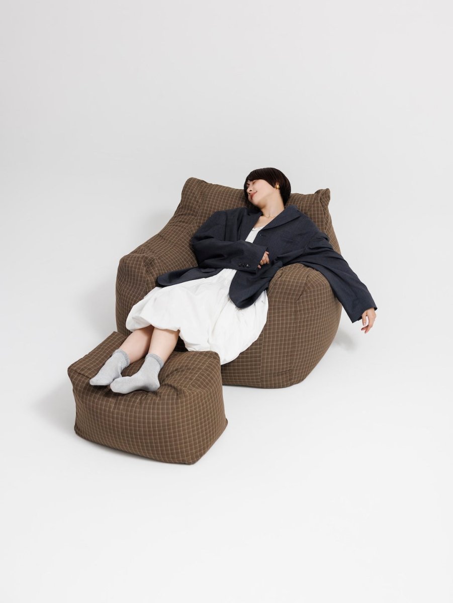 OR - 9563 - LOOSY - HUGME ビーズオットマン 付替カバー Brown Check