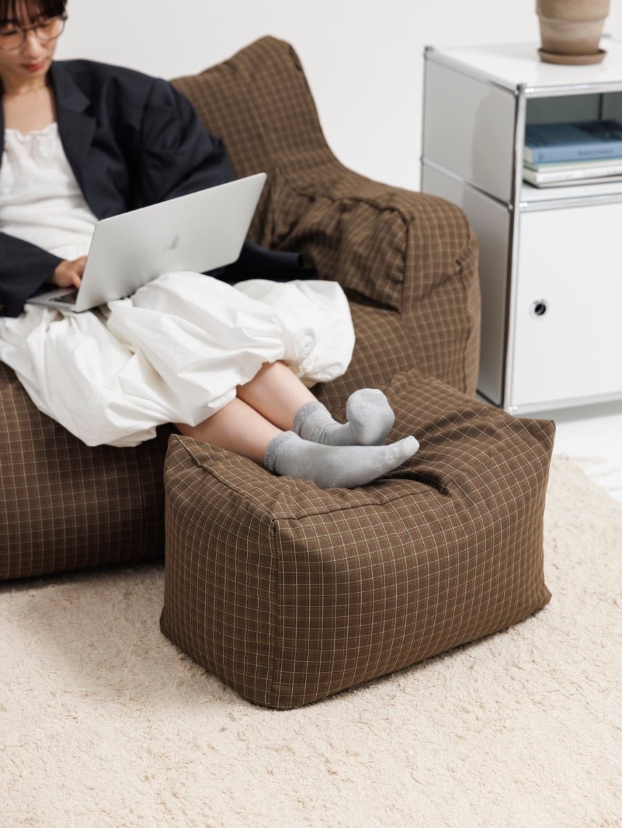 OR - 9563 - LOOSY - HUGME ビーズオットマン 付替カバー Brown Check