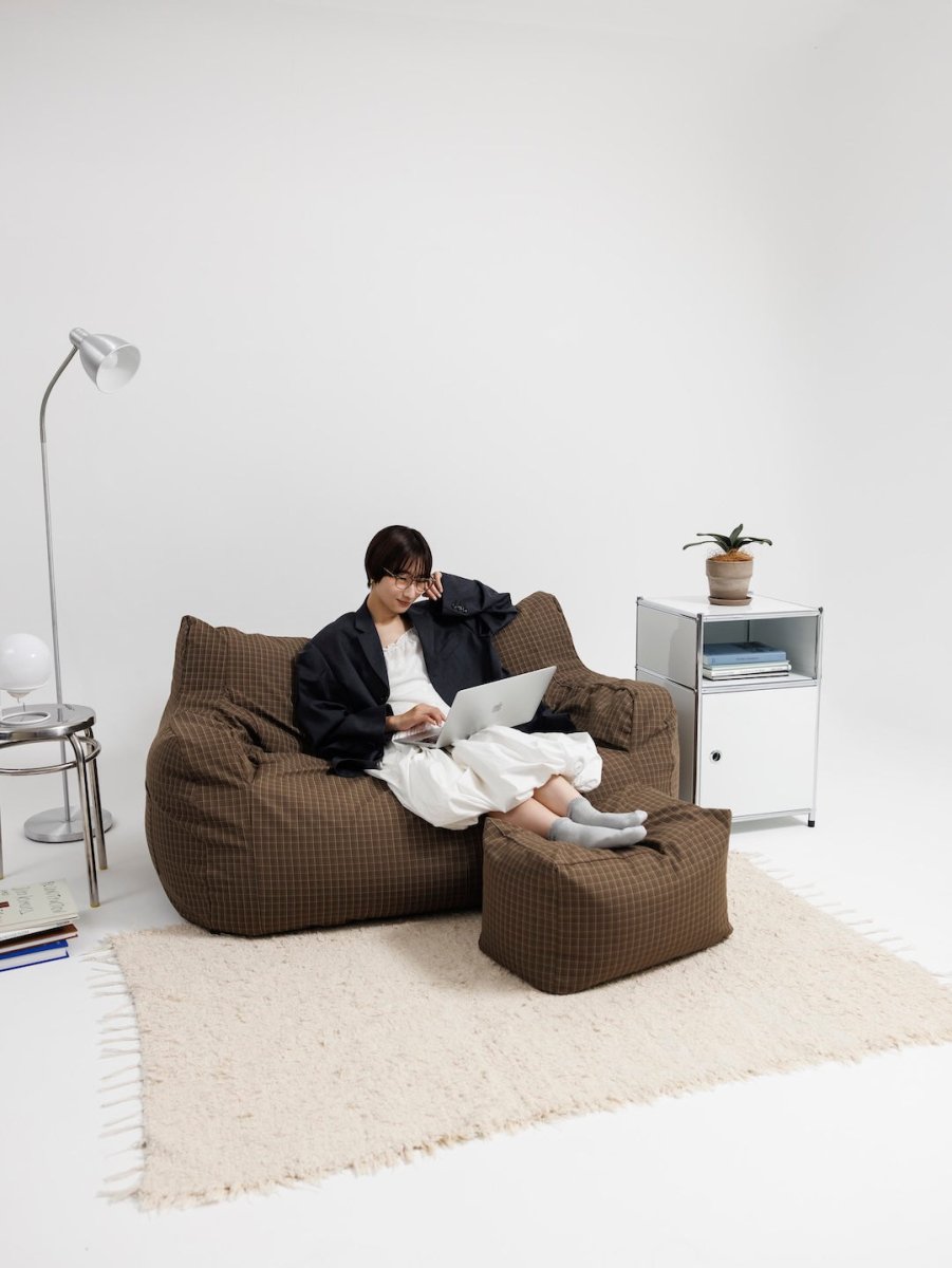 OR - 9563 - LOOSY - HUGME ビーズオットマン 付替カバー Brown Check