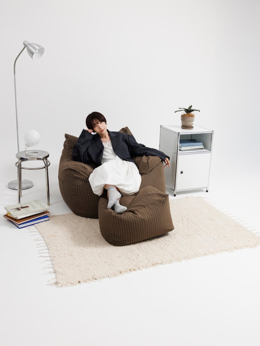 OR - 9569 - LOOSY - HUGME ビーズオットマン Brown Check