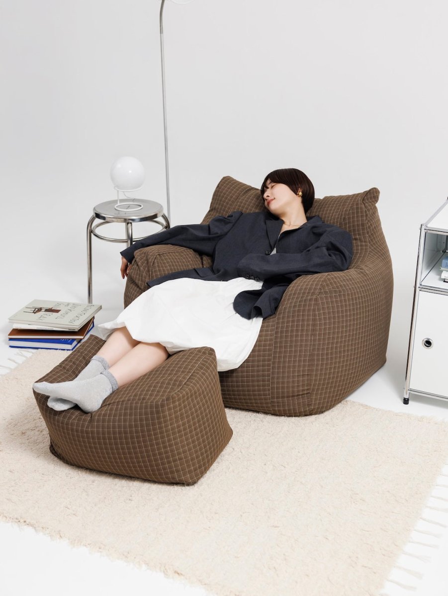 OR - 9569 - LOOSY - HUGME ビーズオットマン Brown Check