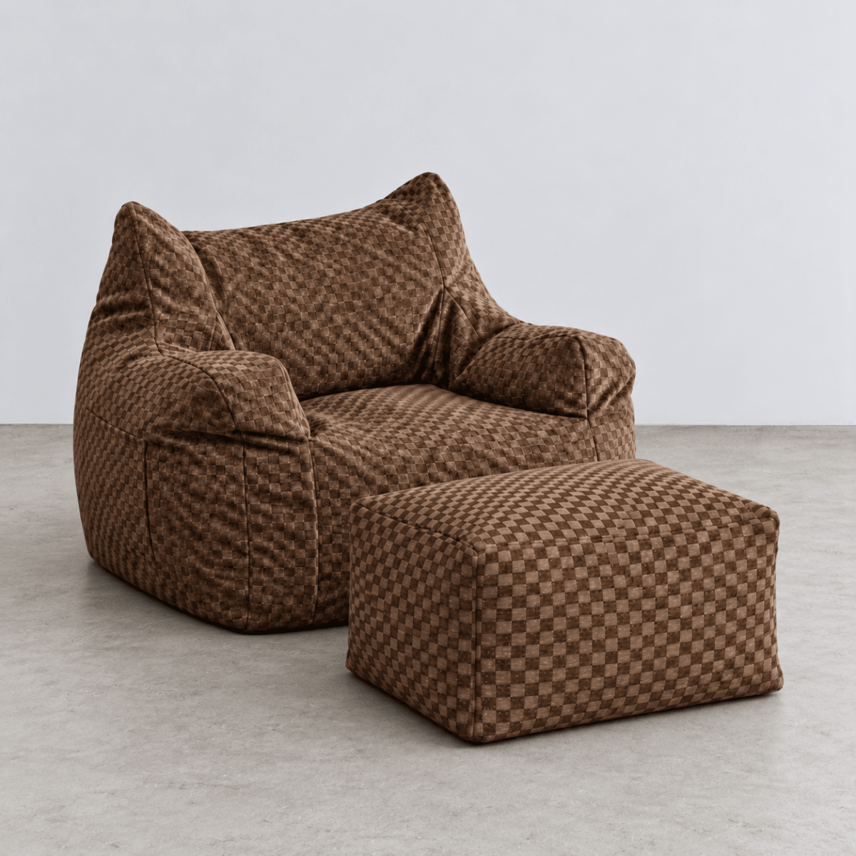 SE-10351-LOOSY-LOOSY 1人掛けビーズソファ Check Chenille -Brown
