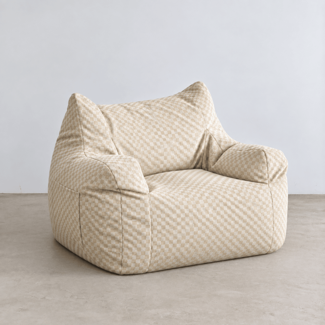 SE-10359-LOOSY-LOOSY 1人掛けビーズソファ Check Chenille -Ivory