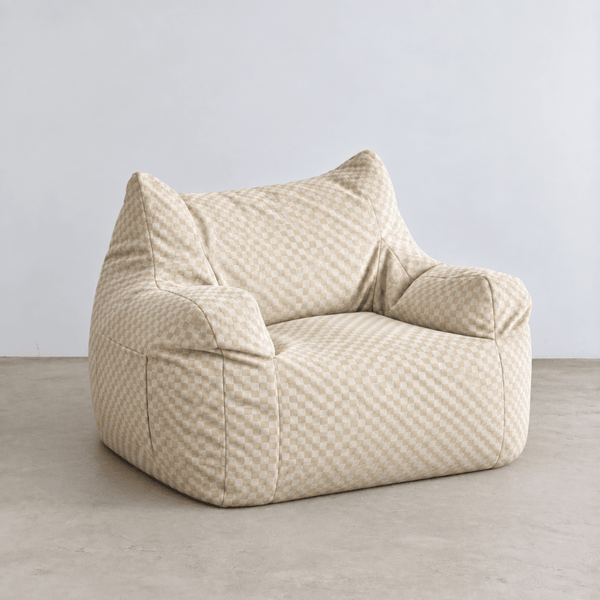 LOOSY 1人掛けビーズソファ Check Chenille -Ivory