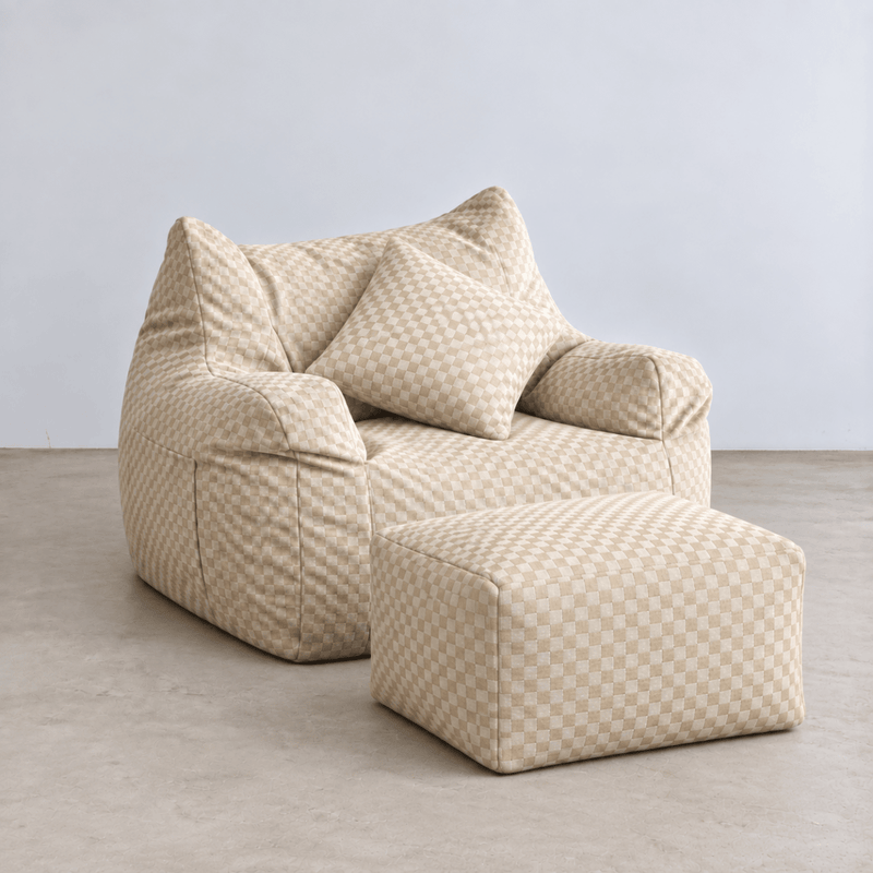 LOOSY ビーズソファ 1人掛け ソファ クッション リラックスチェア 公式】LOOSY 1人掛けビーズソファ Check Chenille -Ivory｜1人用ソファ