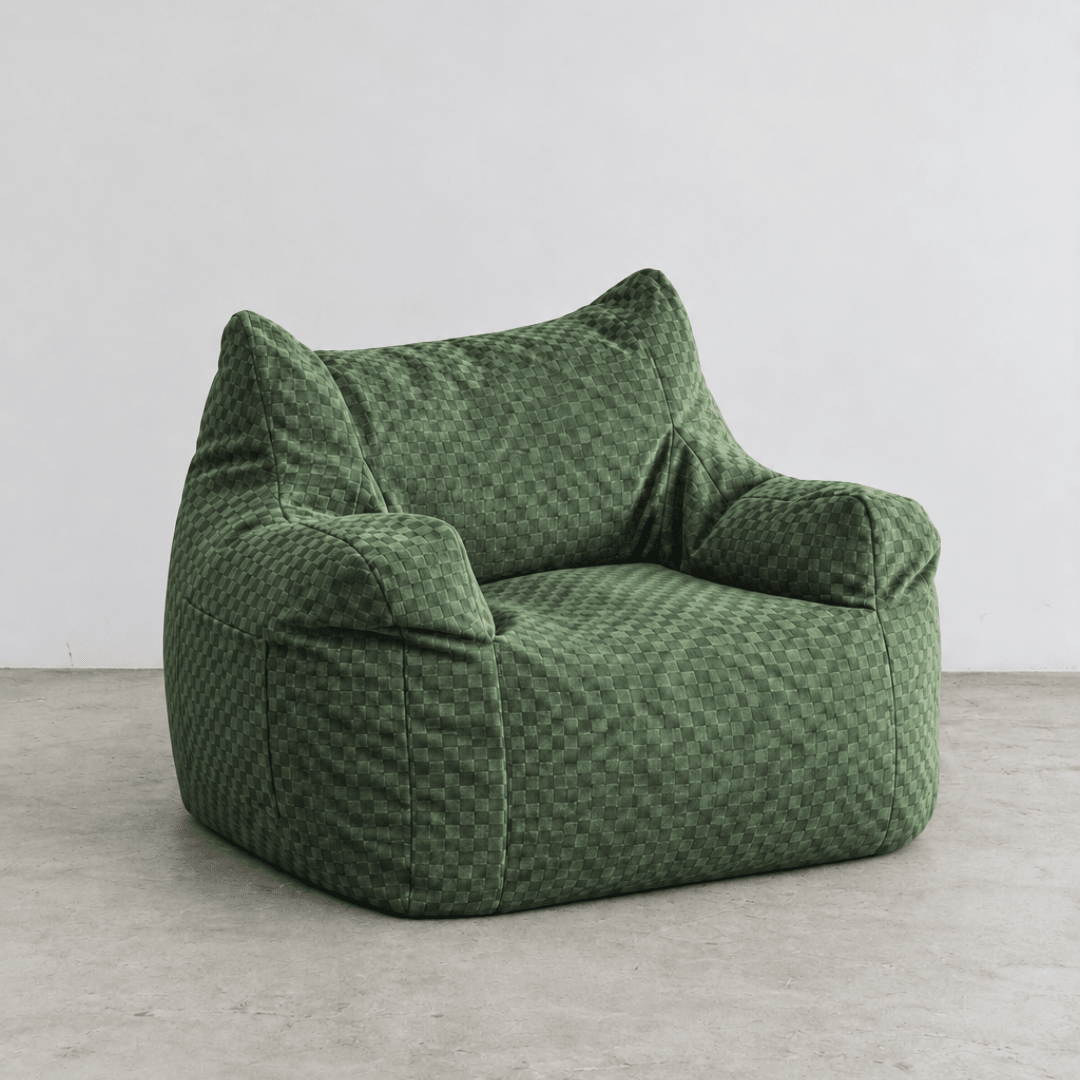 SE-10368-LOOSY-LOOSY 1人掛けビーズソファ Check Chenille -Green