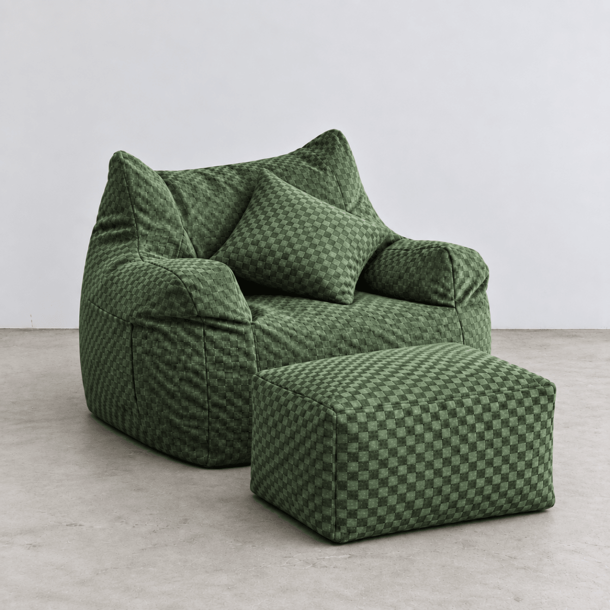 SE-10371-LOOSY-LOOSY 1人掛けビーズソファ Check Chenille -Green