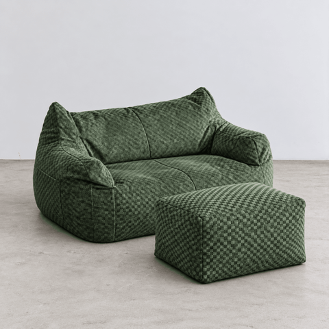 SE-10373-LOOSY-LOOSY 2人掛けビーズソファ Check Chenille -Green