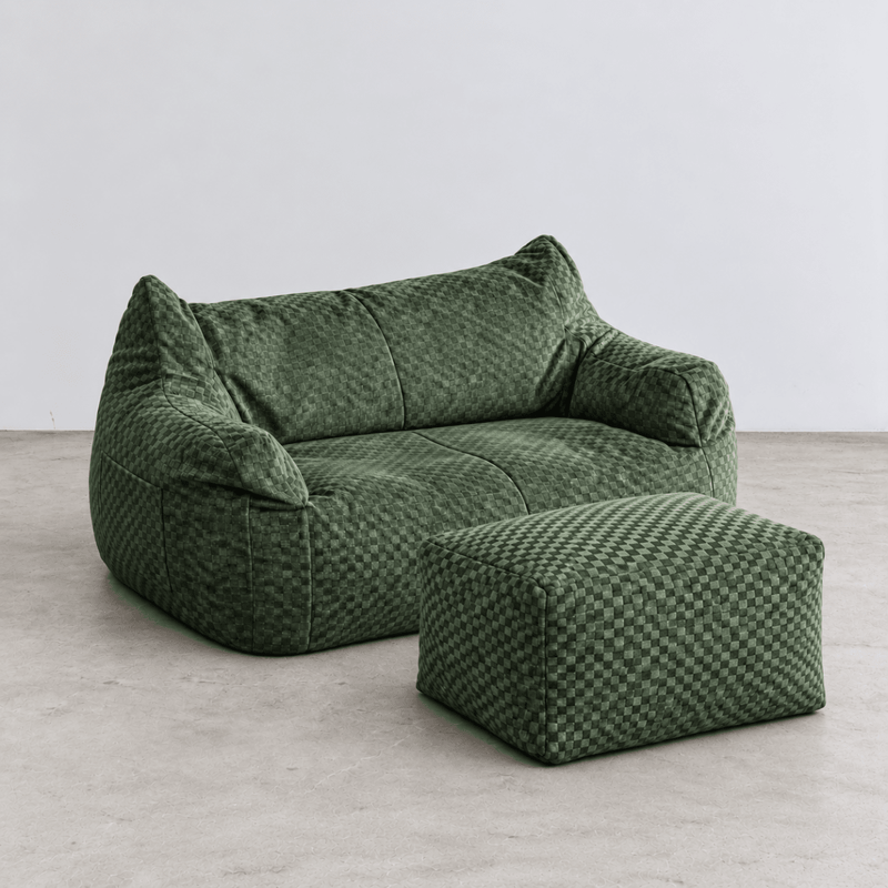 公式】LOOSY 2人掛けビーズソファ Check Chenille -Green｜2人用ソファ