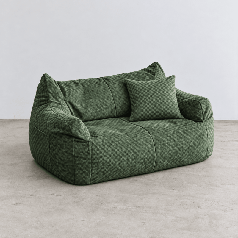 公式】LOOSY 2人掛けビーズソファ Check Chenille -Green｜2人用ソファ