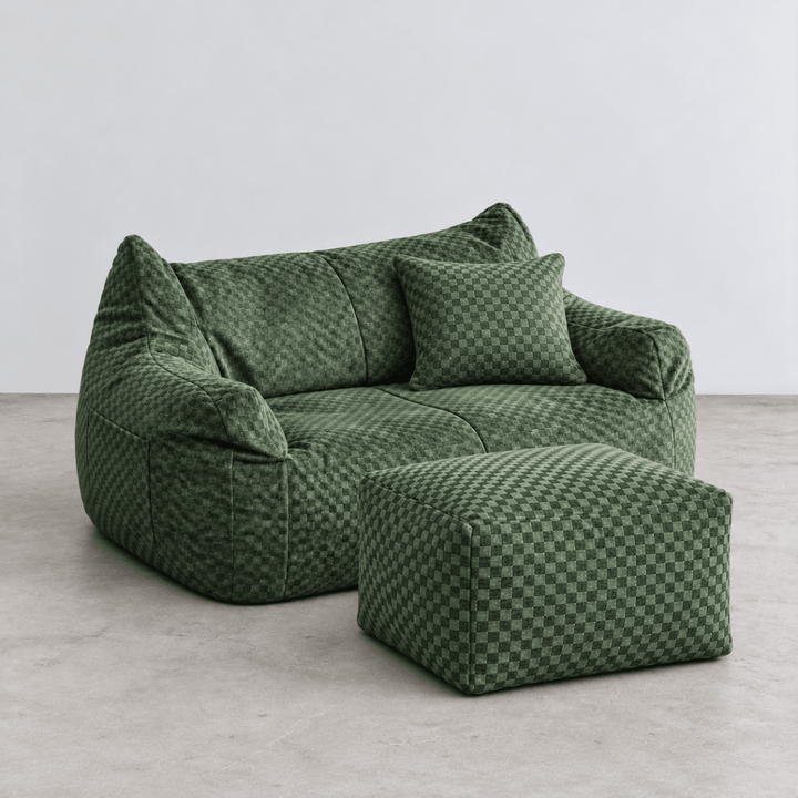 公式】LOOSY 2人掛けビーズソファ Check Chenille -Green｜2人用ソファ