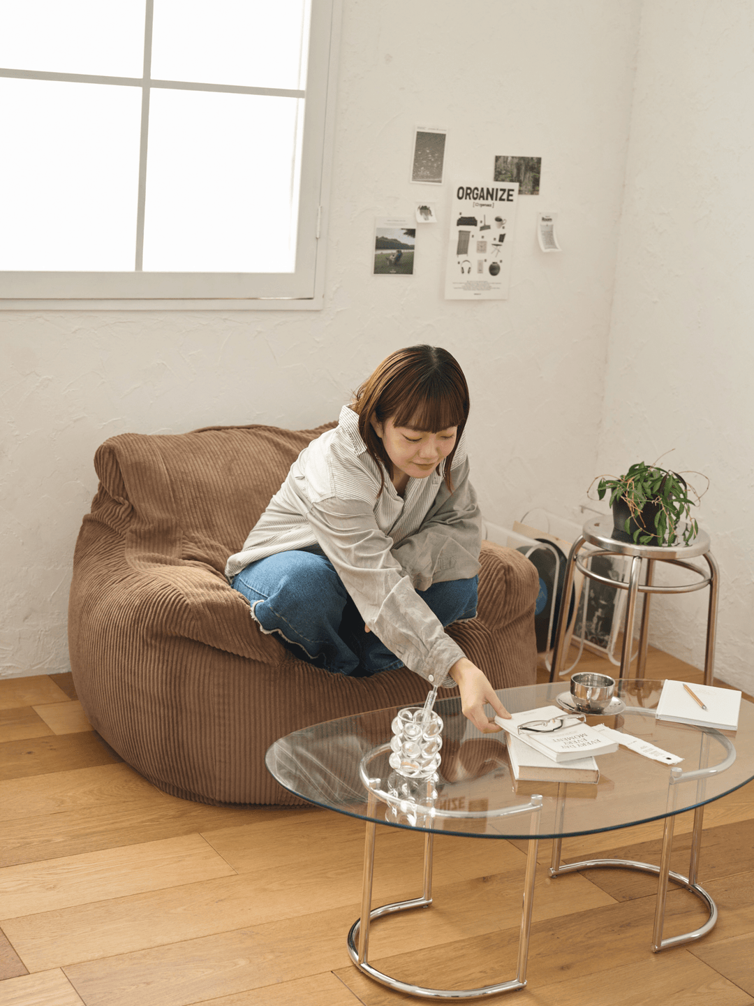 HUGME 1人掛けビーズソファ 付替カバー Brown｜1人用ソファ