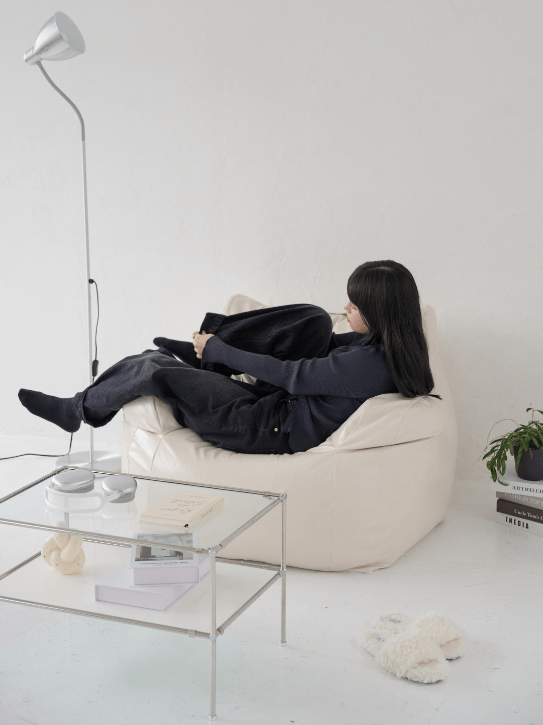 【キノコ】Loosy ビーズソファ　アイボリー LOOSY 1人掛けビーズソファ Ivory｜1人用ソファ おしゃれ