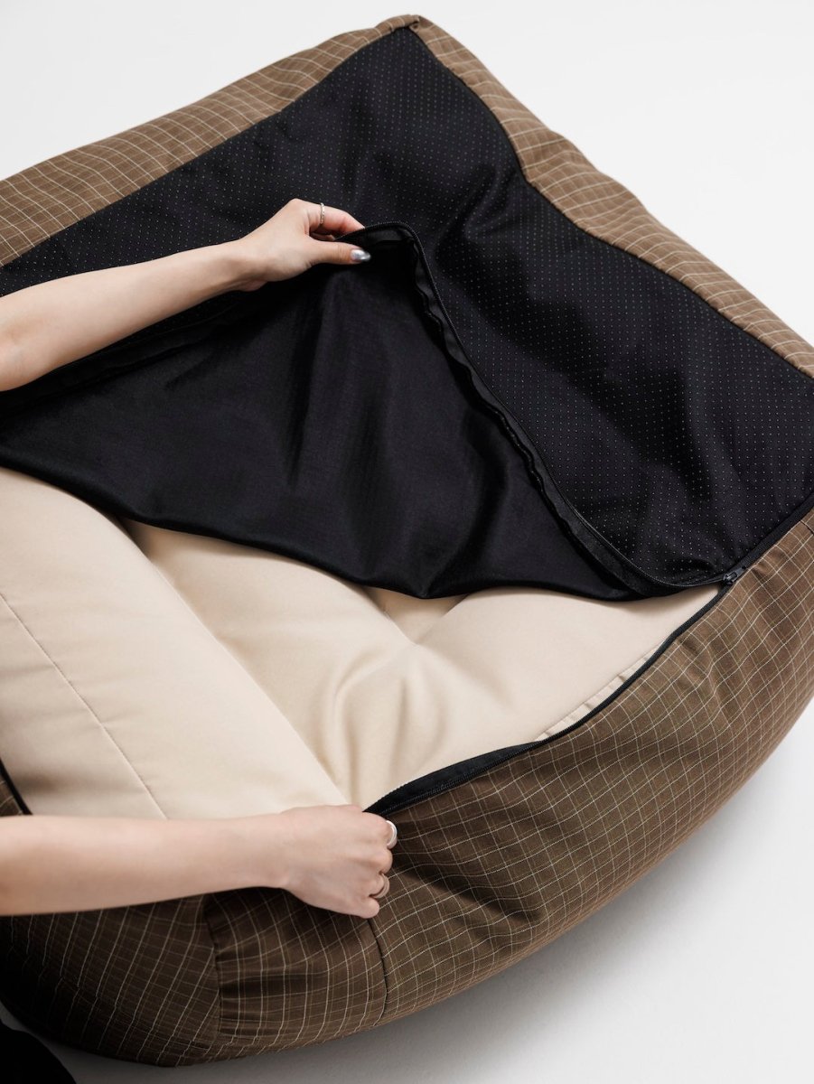 公式】LOOSY 1人掛けビーズソファ 付替カバー Brown Check｜1人用