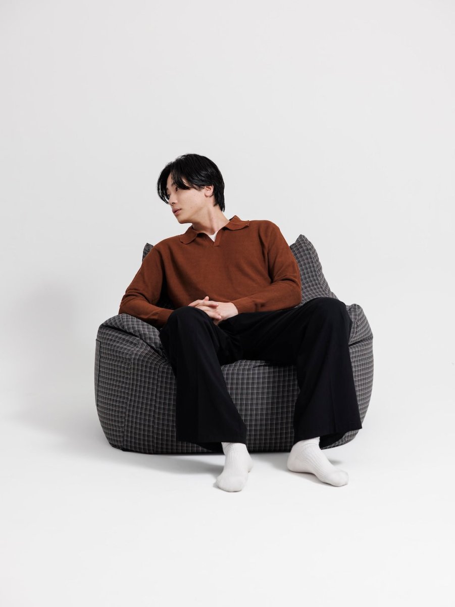 SE - 9593 - LOOSY - HUGME 1人掛けビーズソファ Charcoal Check