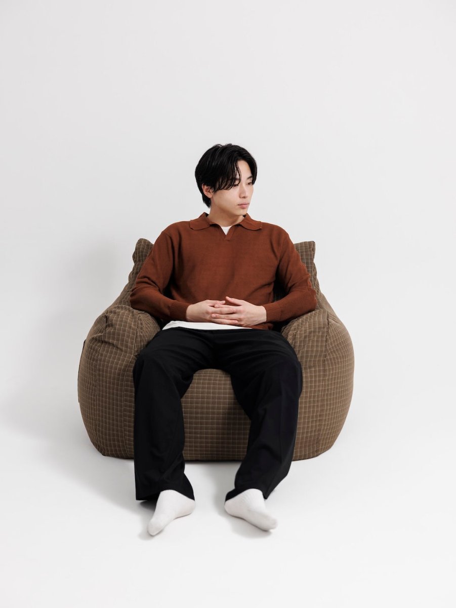 SE - 9594 - LOOSY - HUGME 1人掛けビーズソファ Brown Check