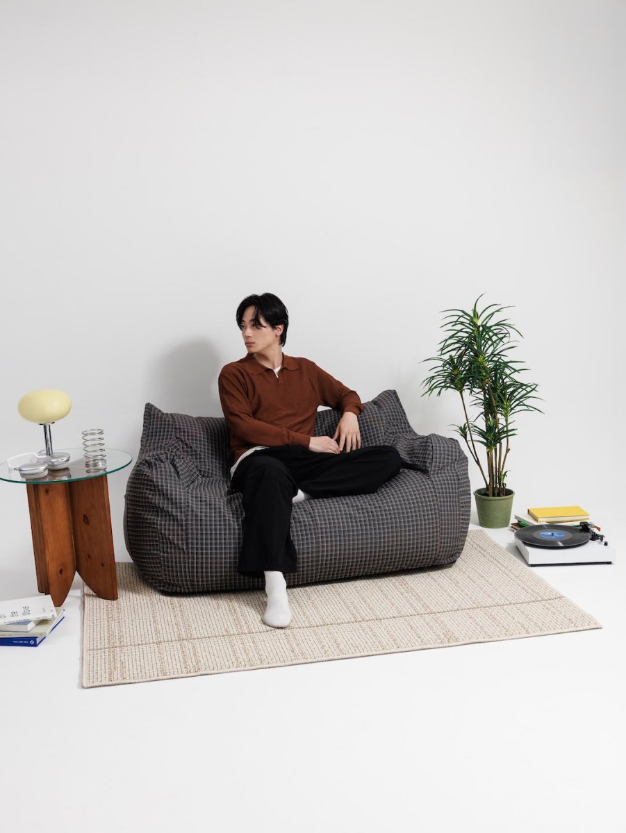 SE - 9595 - LOOSY - HUGME 2人掛けビーズソファ 付替カバー Charcoal Check