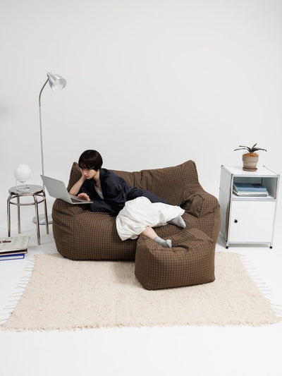 SE - 9596 - LOOSY - HUGME 2人掛けビーズソファ 付替カバー Brown Check