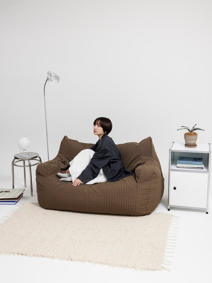 公式】LOOSY 2人掛けビーズソファ Brown Check｜2人用ソファ おしゃれ