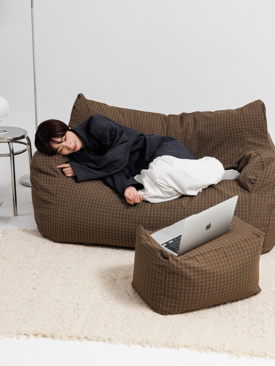SE - 9598 - LOOSY - HUGME 2人掛けビーズソファ Brown Check