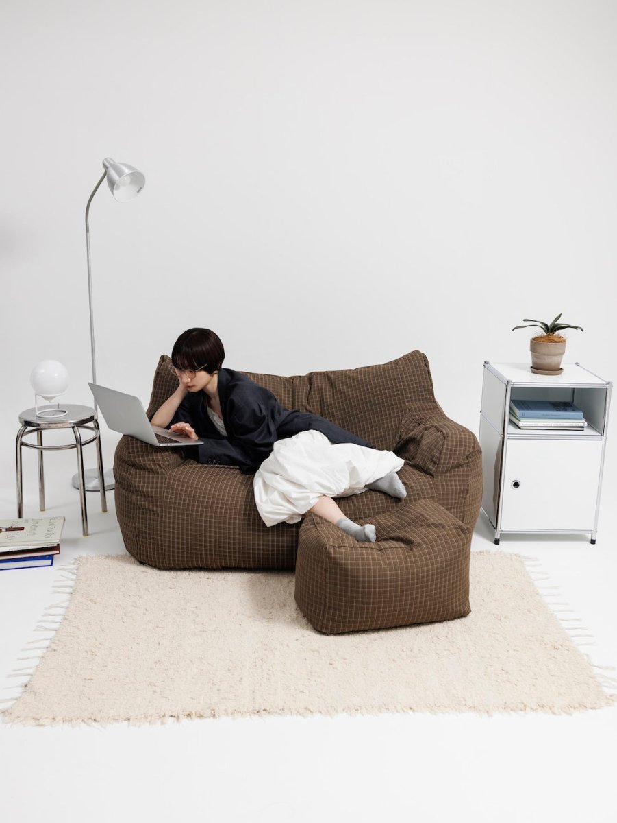 SE - 9598 - LOOSY - HUGME 2人掛けビーズソファ Brown Check