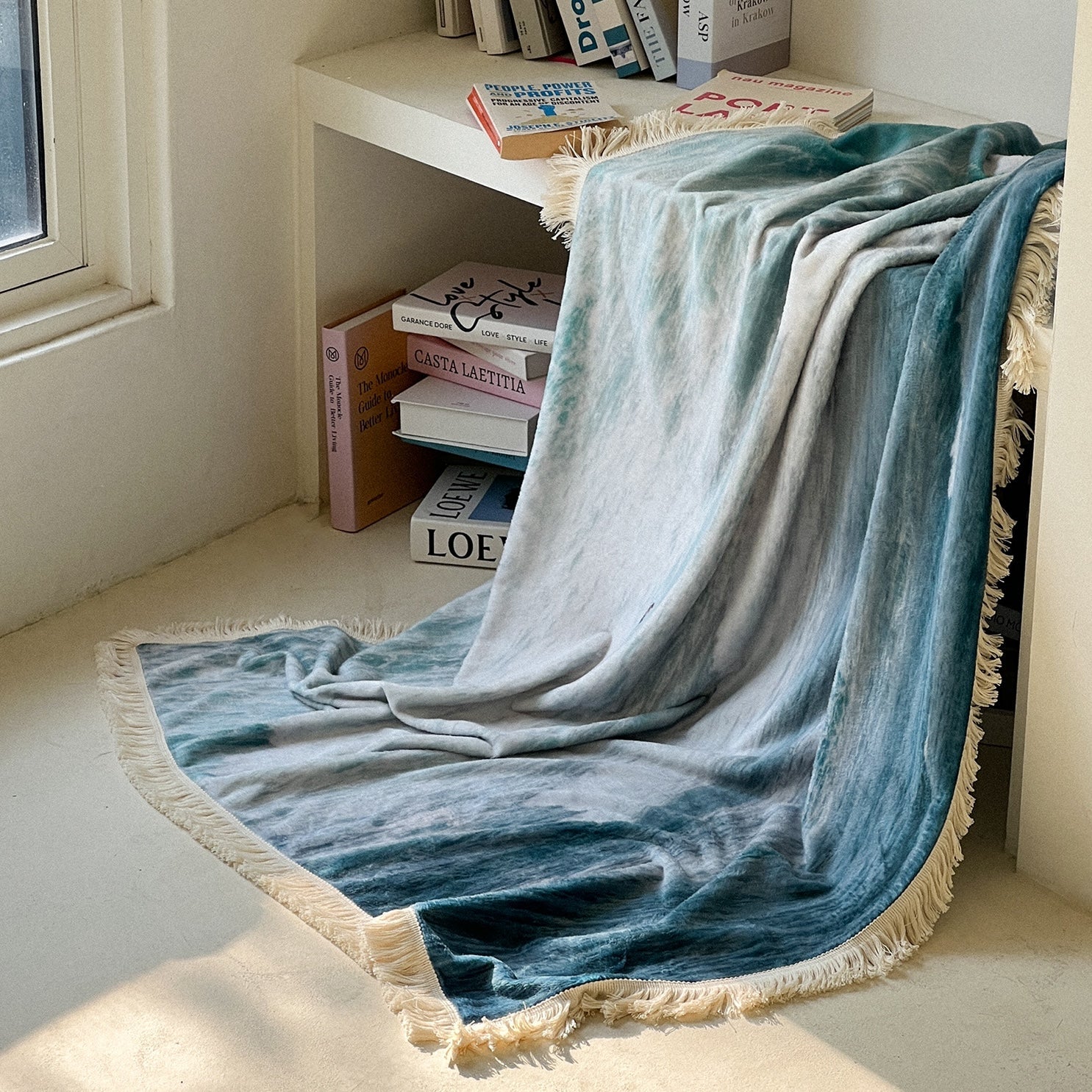 BR-5580-sleeptight.object-sleeptight.object ブランケット｜JEJU marine blue tassel blanket