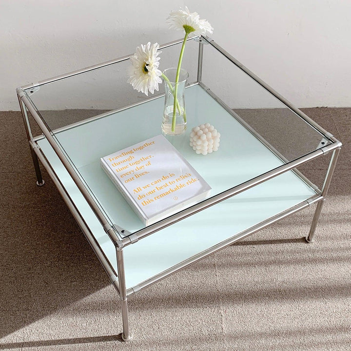 vamir ローテーブル｜Stainless Modular 2tier Sofa Table｜ガラス