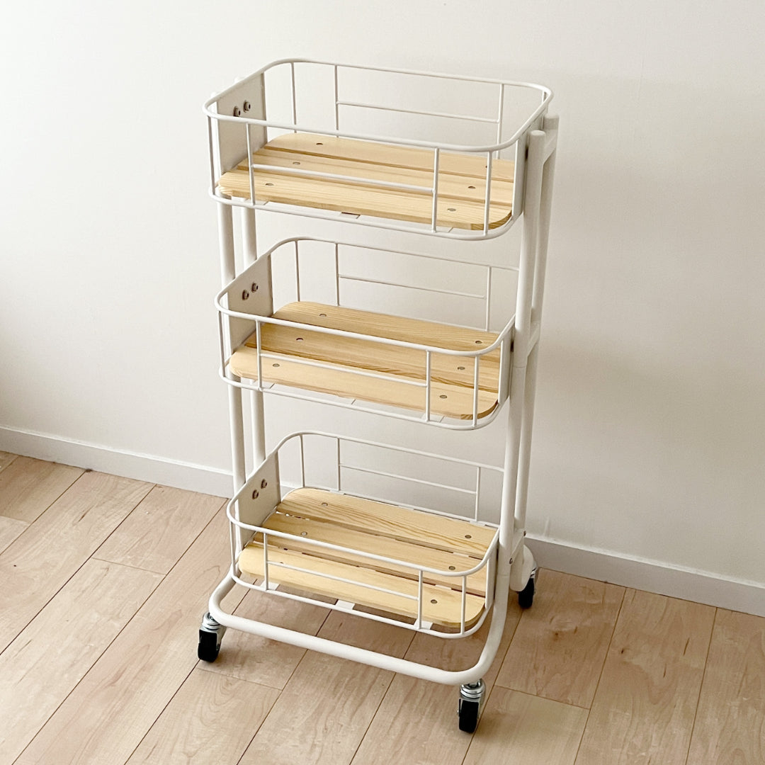 きらり　1台　奥行き30センチ　色合い明るめ　かごつき　キャスター付き たっぷり入るマルチワゴン｜キャスター付き ラック おしゃれ 大容量