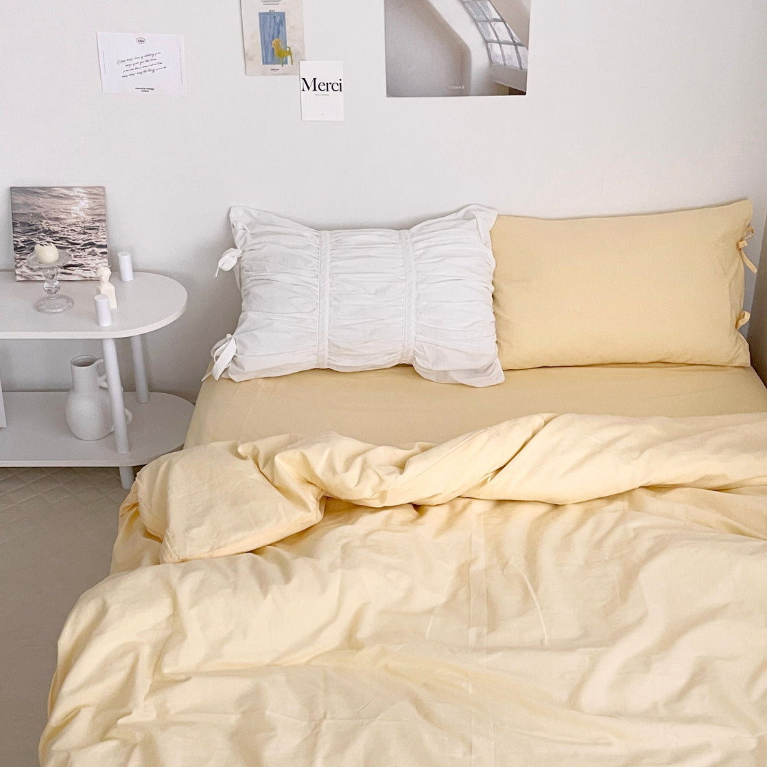 リボン付き枕カバー｜plain pillow cover -pale color-