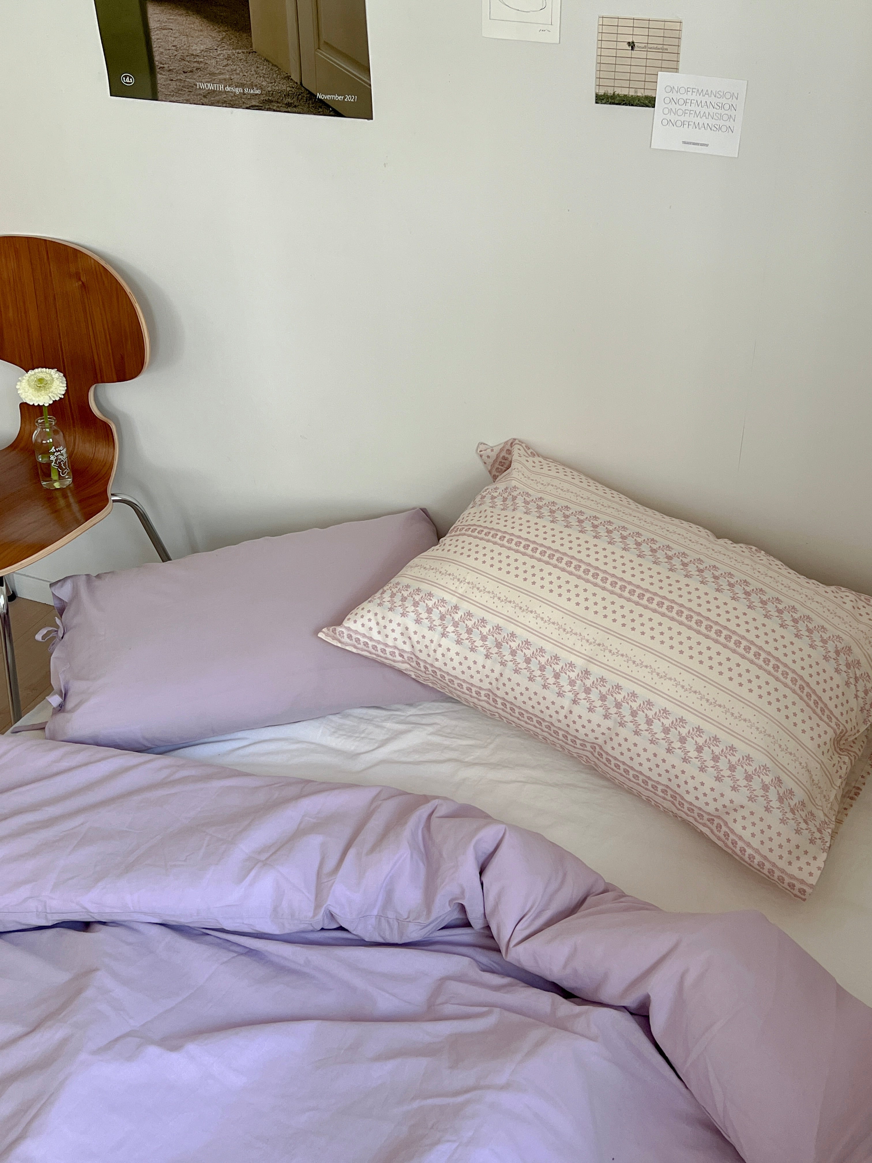 OR-2010-Little Rooms-リボン付き枕カバー｜plain pillow cover -pale color-
