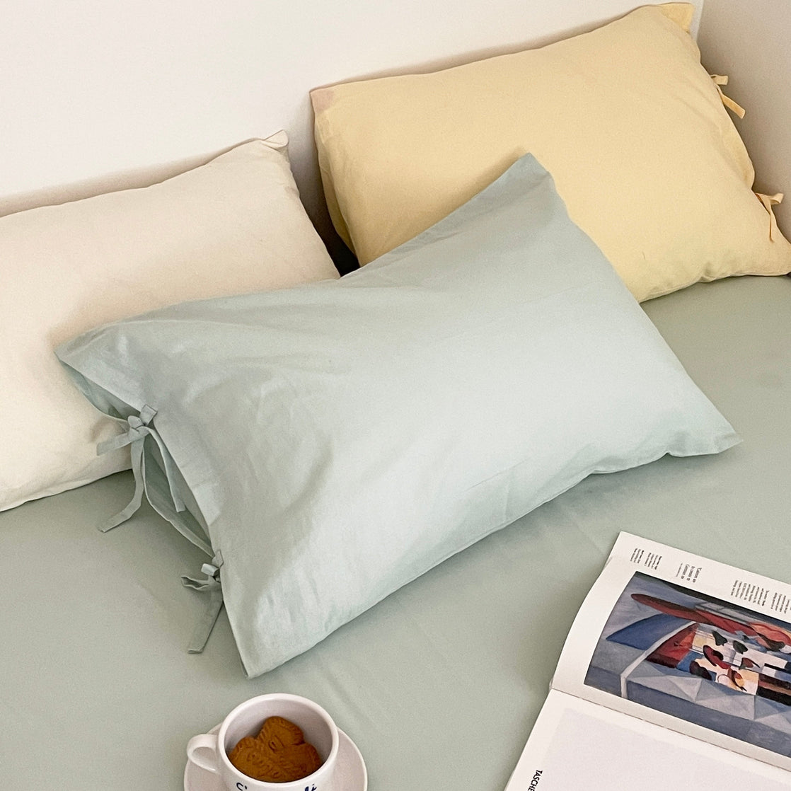 OR-2010-Little Rooms-リボン付き枕カバー｜plain pillow cover -pale color-