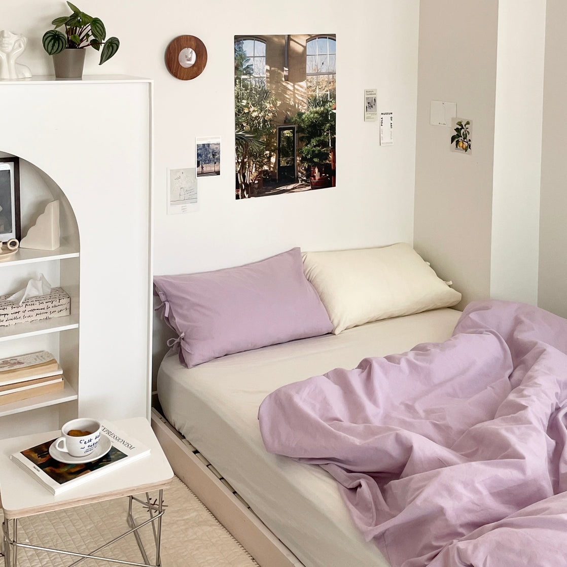 OR-2010-Little Rooms-リボン付き枕カバー｜plain pillow cover -pale color-