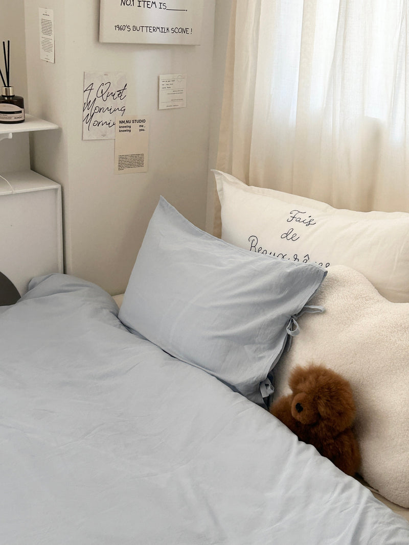 リボン付き枕カバー｜plain pillow cover -pale color-