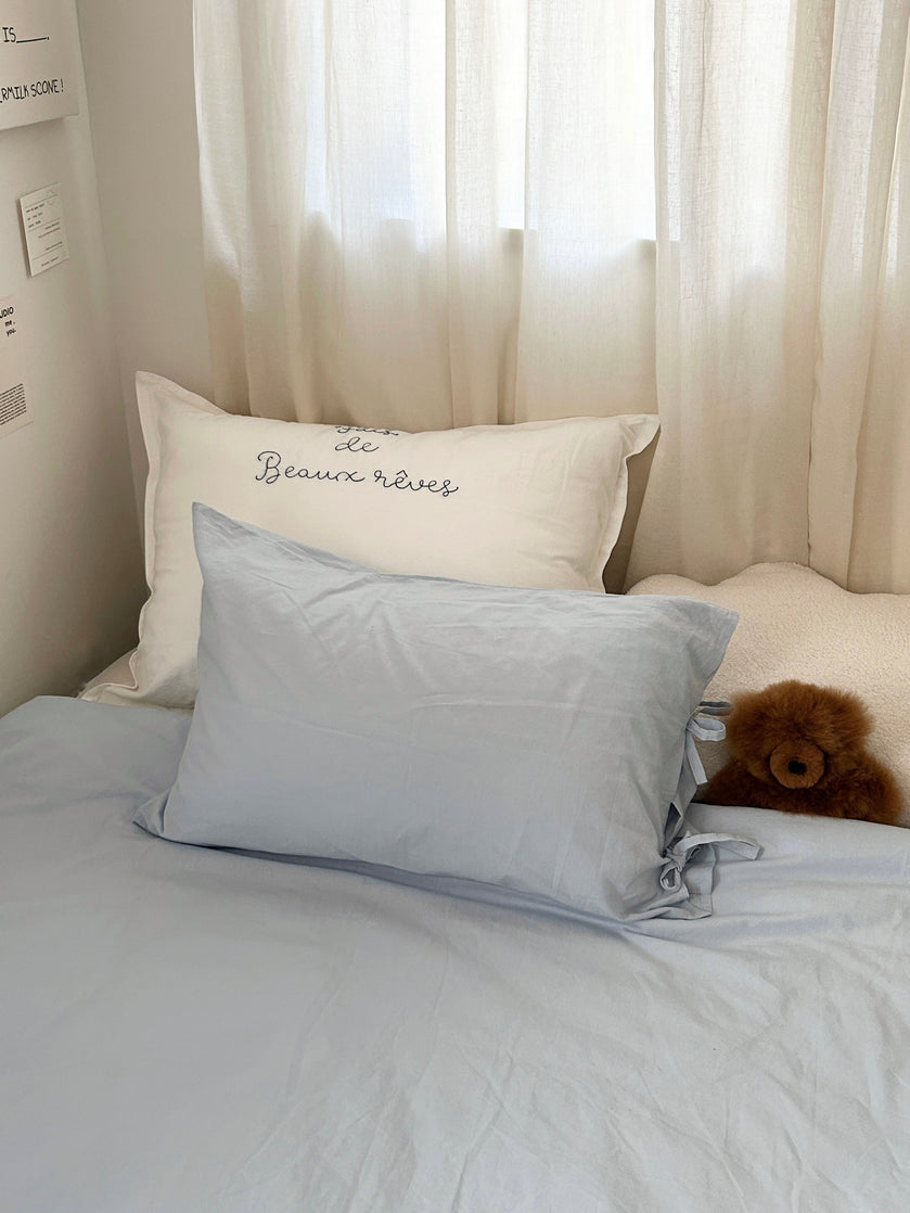 リボン付き枕カバー｜plain pillow cover -pale color-