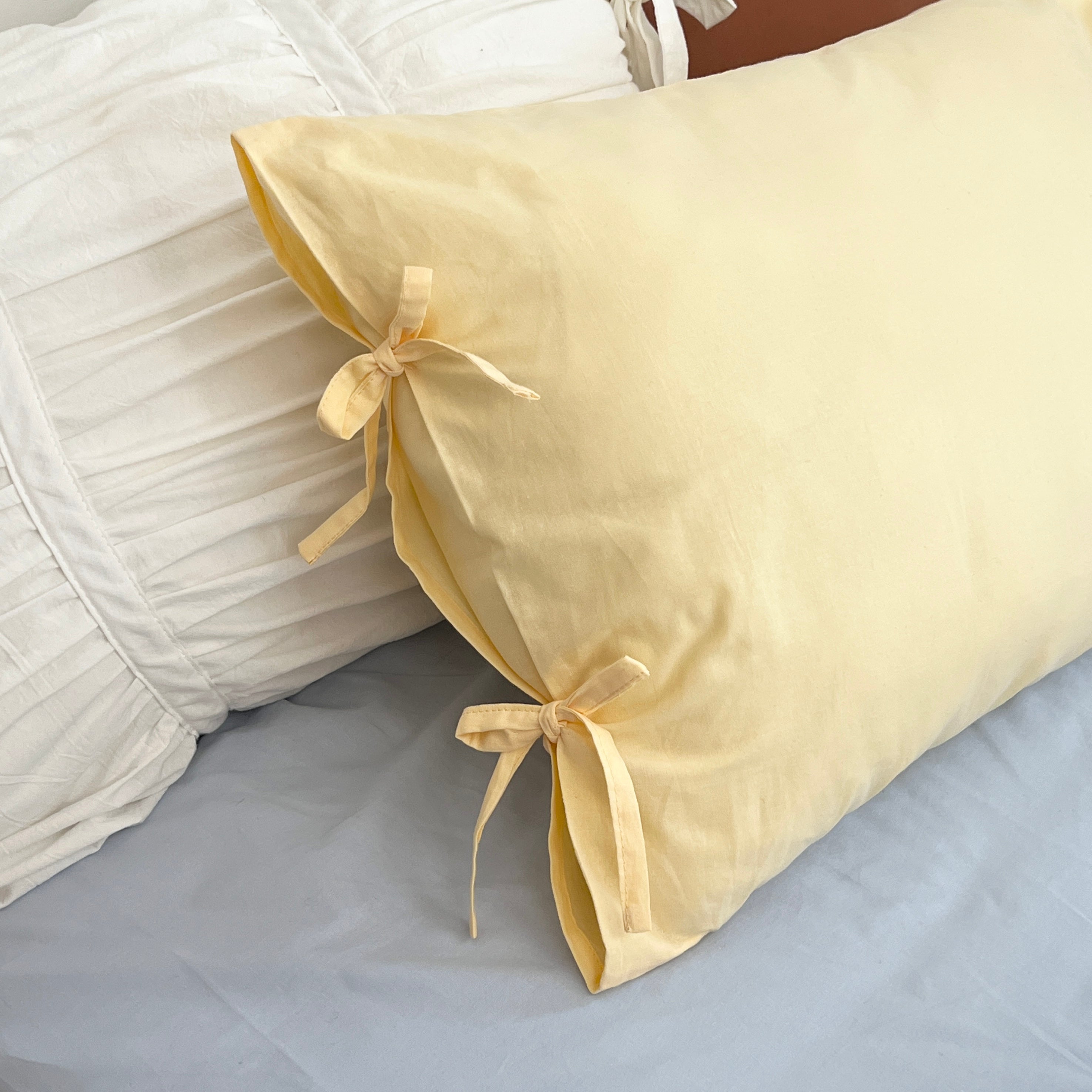 リボン付き枕カバー｜plain pillow cover -pale color-