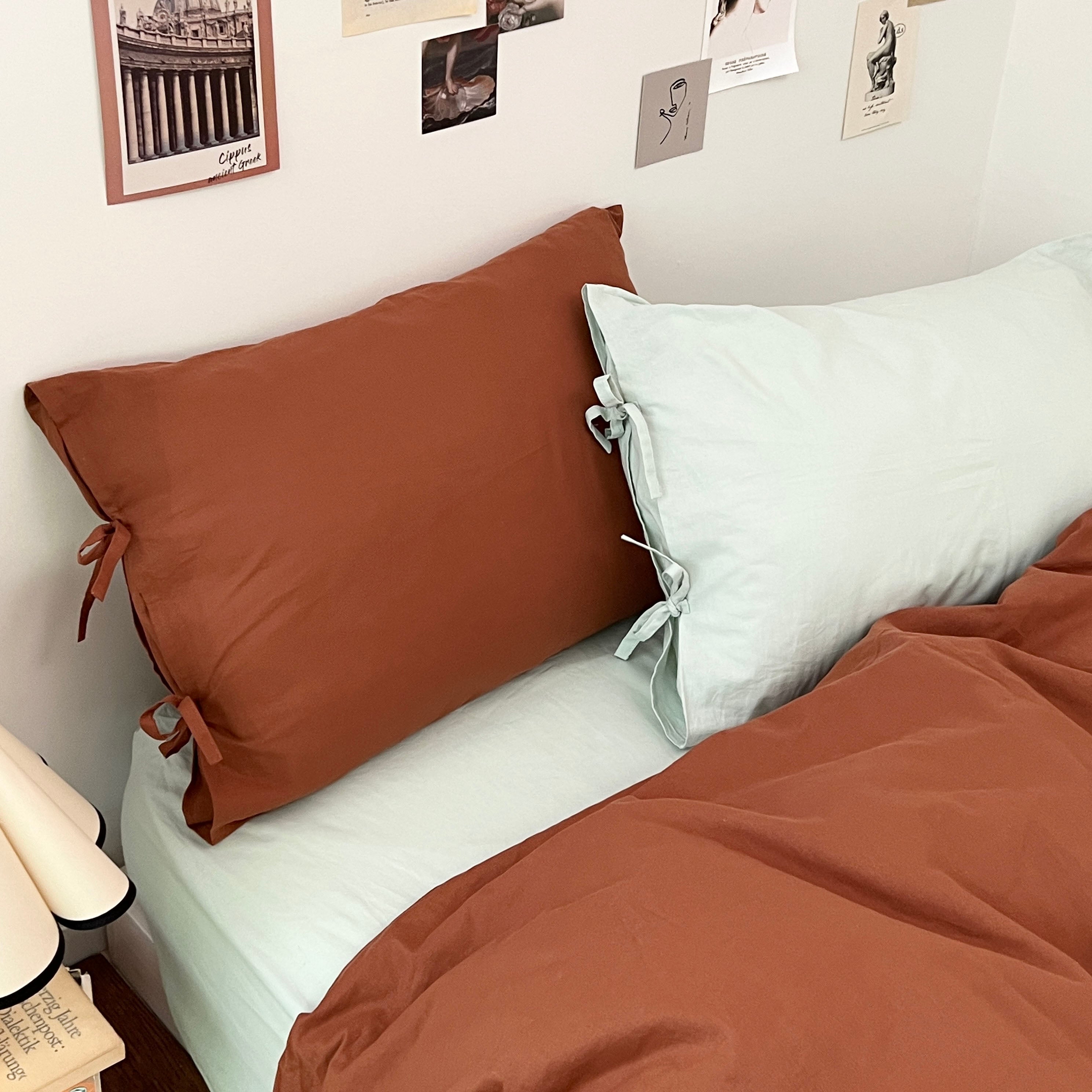 リボン付き枕カバー｜plain pillow cover -pale color-