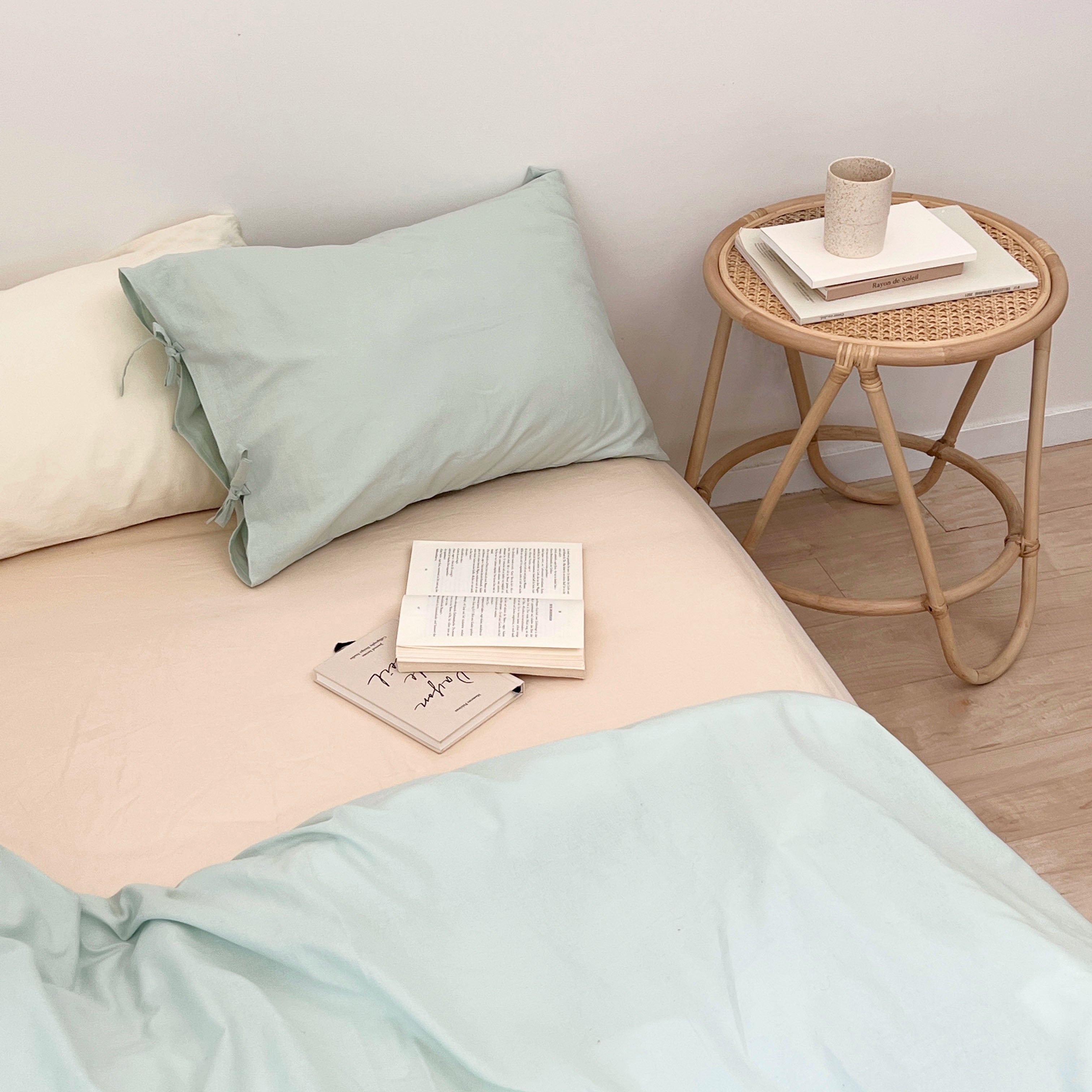 リボン付き枕カバー｜plain pillow cover -pale color-
