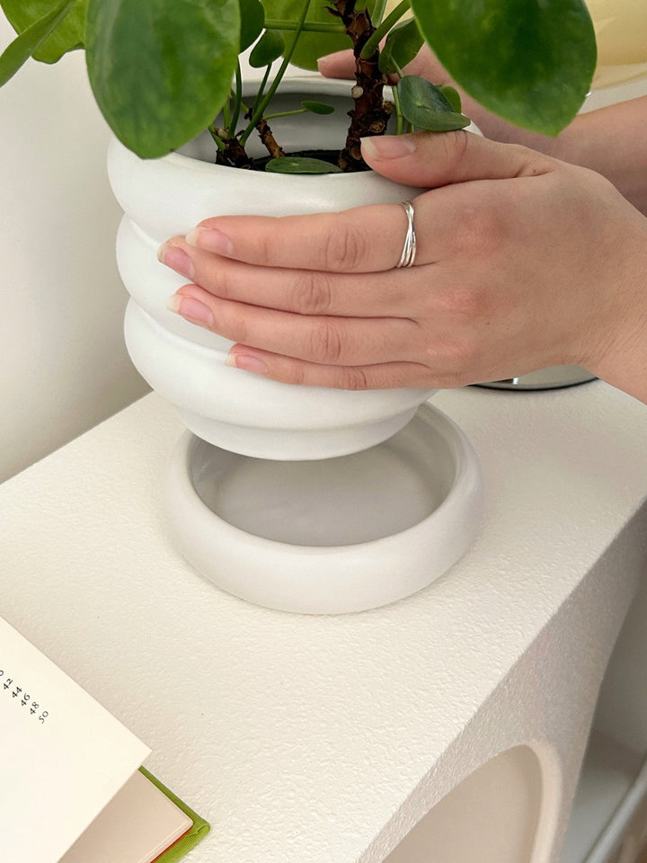 美品　鶴仙園 陶器植木鉢 受け皿付き 植木鉢 受け皿付 蛙植木鉢 カエル かえる 青花 陶器 和風 多肉